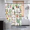 Shelf Potted Cat Shower Curtain, Green Plants & Flower Stands, Pastoral Design, Polyester, 12 Hooks