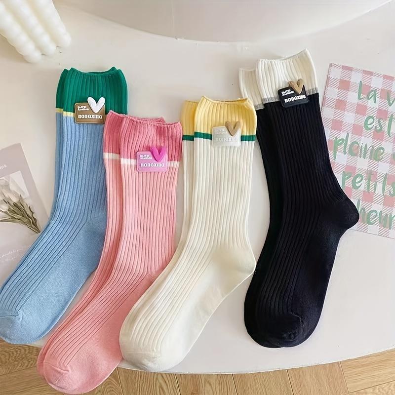 

4Pairs Ladies Dopamine Heart Design Low-Cut Socks-Gentle Airy Ribbed Ankle Socks,Home Activities Everyday Wear, Holiday Present