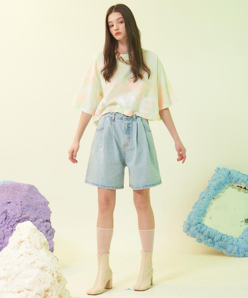 UNKNOWN PLANET Tucked-In Half Denim Pants Light Blue
