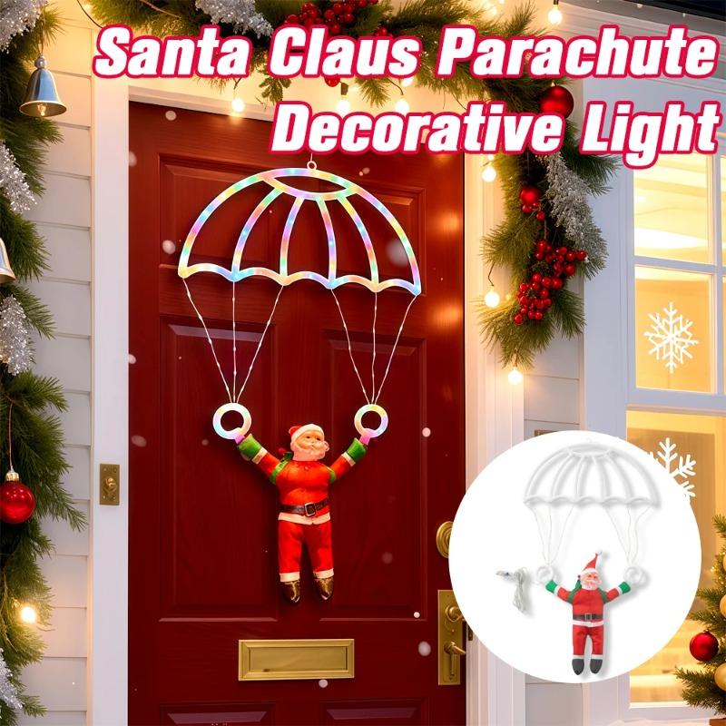 LED Christmas Parachute Light with Santa Claus Hanging Xmas Lamp for Outdoor Roof Balcony Porch Fence Tree Home Holiday Party Decor Ornaments