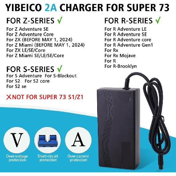 54.6V 2A Battery Charger For Super 73, 48V Battery Power Adapter, Replacement Part For Super 73