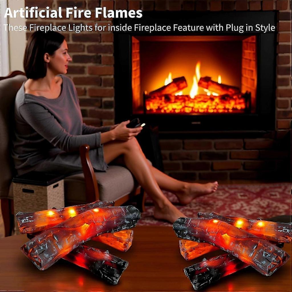 Electric Fireplace Logs with Realistic LED Flames, Flameless Plugin Heater for Home Christmas Decor 22cm