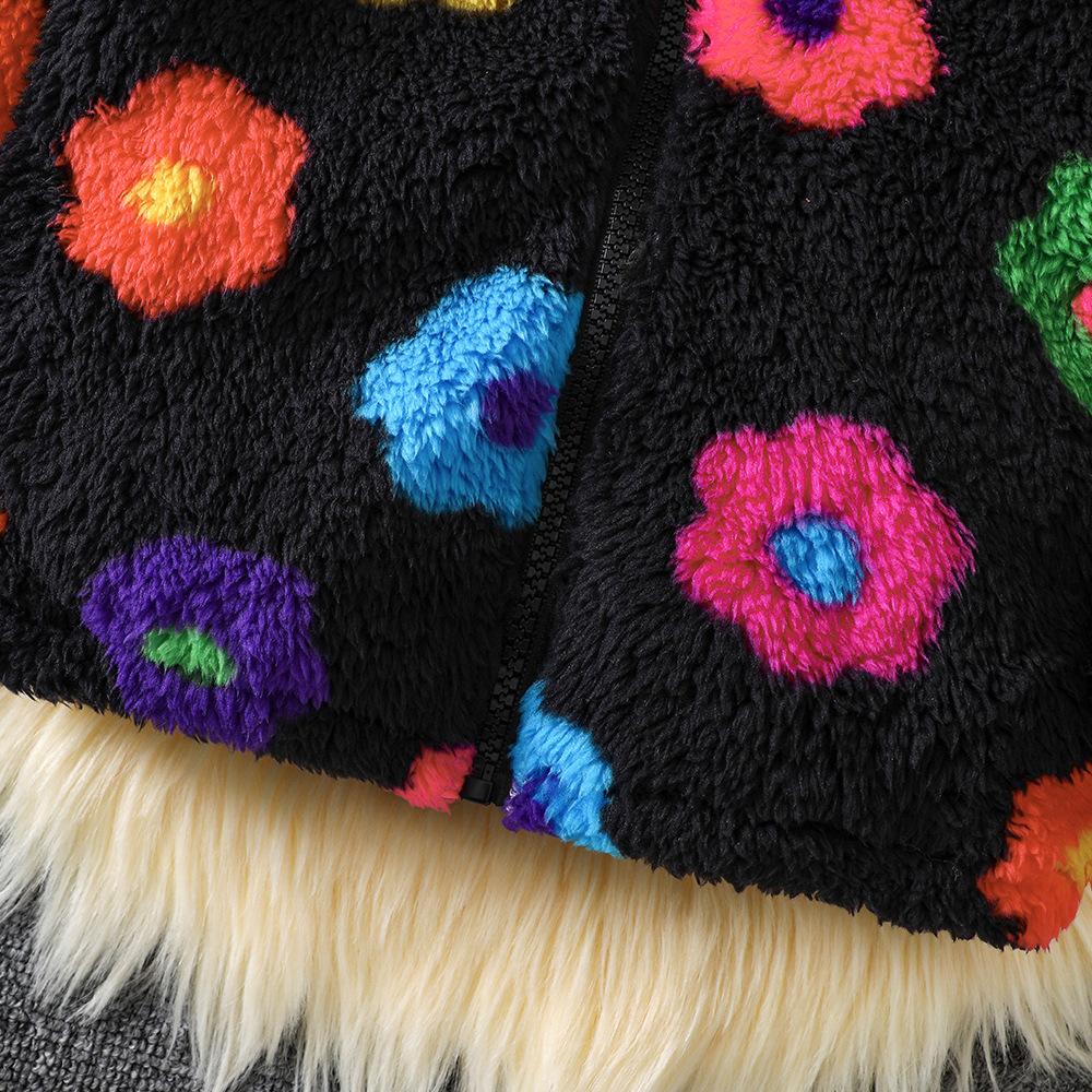 Barnkläder Ny Höst Vinter Flickors Färgglad Småblommig Plyschjacka
