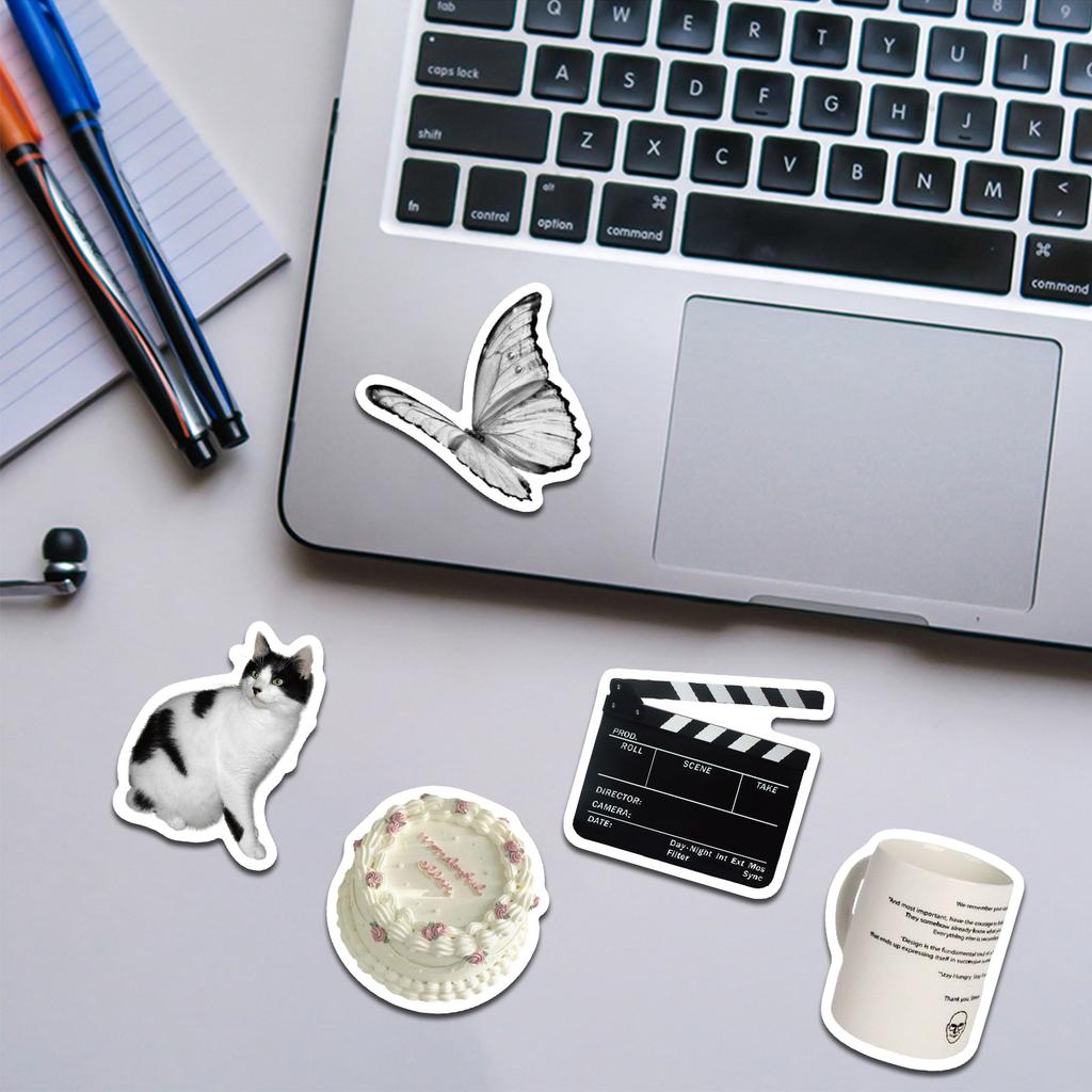 61Pcs Black White Simple Style Graffiti Sticker Car Guitar Suitcase Laptop Decal