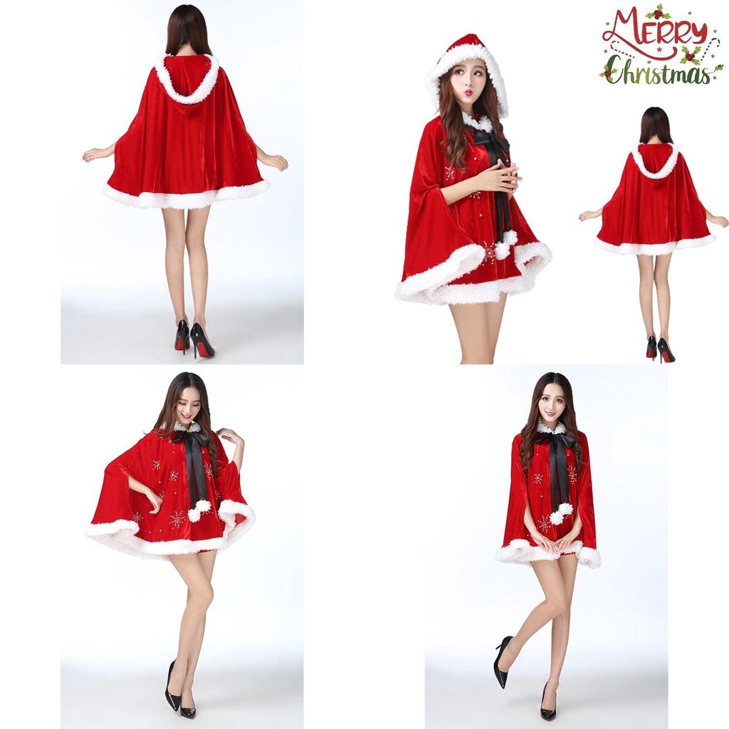 Stunning Women Christmas Red Velvet Santa Claus Cloak Cape Hooded Xmas Cosplay Costume