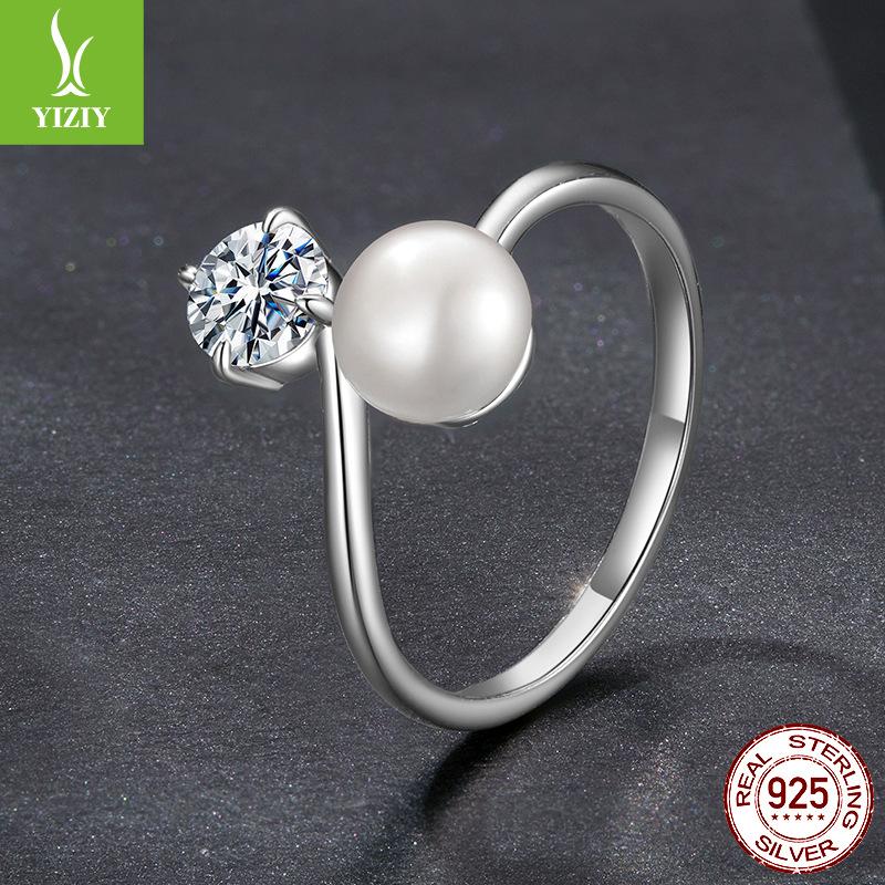 D Color Mozzarella Diamond Pearl Open Ring Women'S Charm Elegant S925 Sterling Silver Ring Jewelry