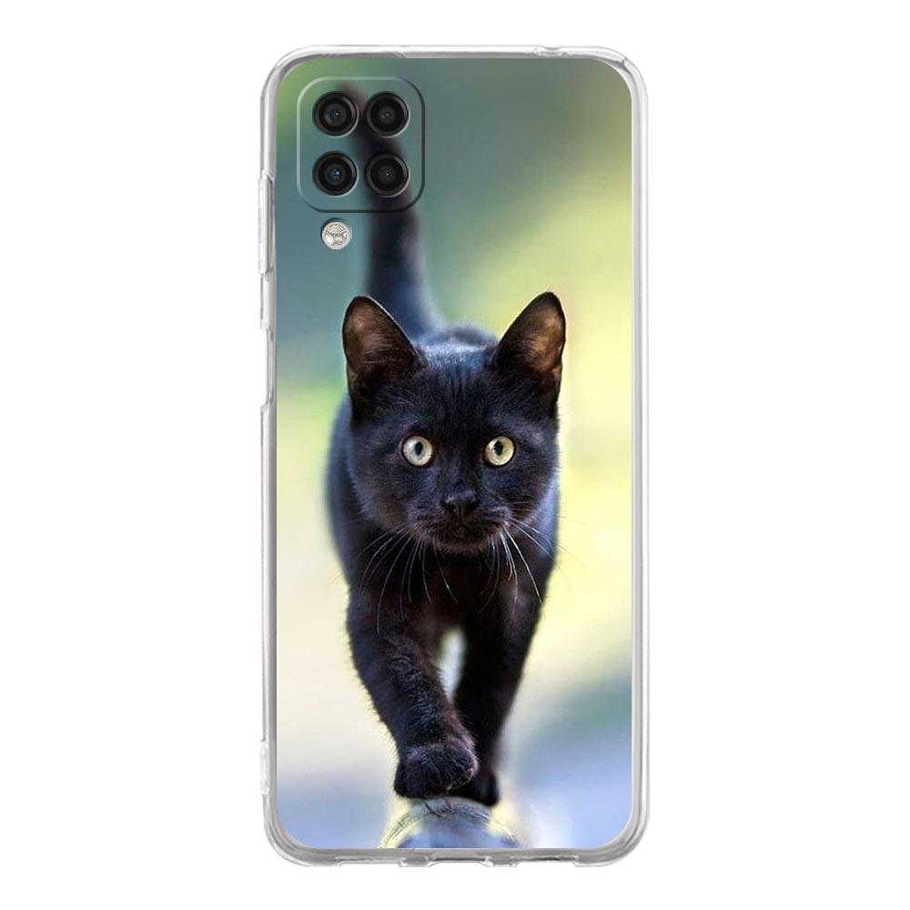 Case For Samsung Galaxy A13 A23 A33 A53 A73 5G A51 A71 A21S A12 A11 A31 A41 A03s A52 A32 A22 Clear Cover Black Cat Staring Eye