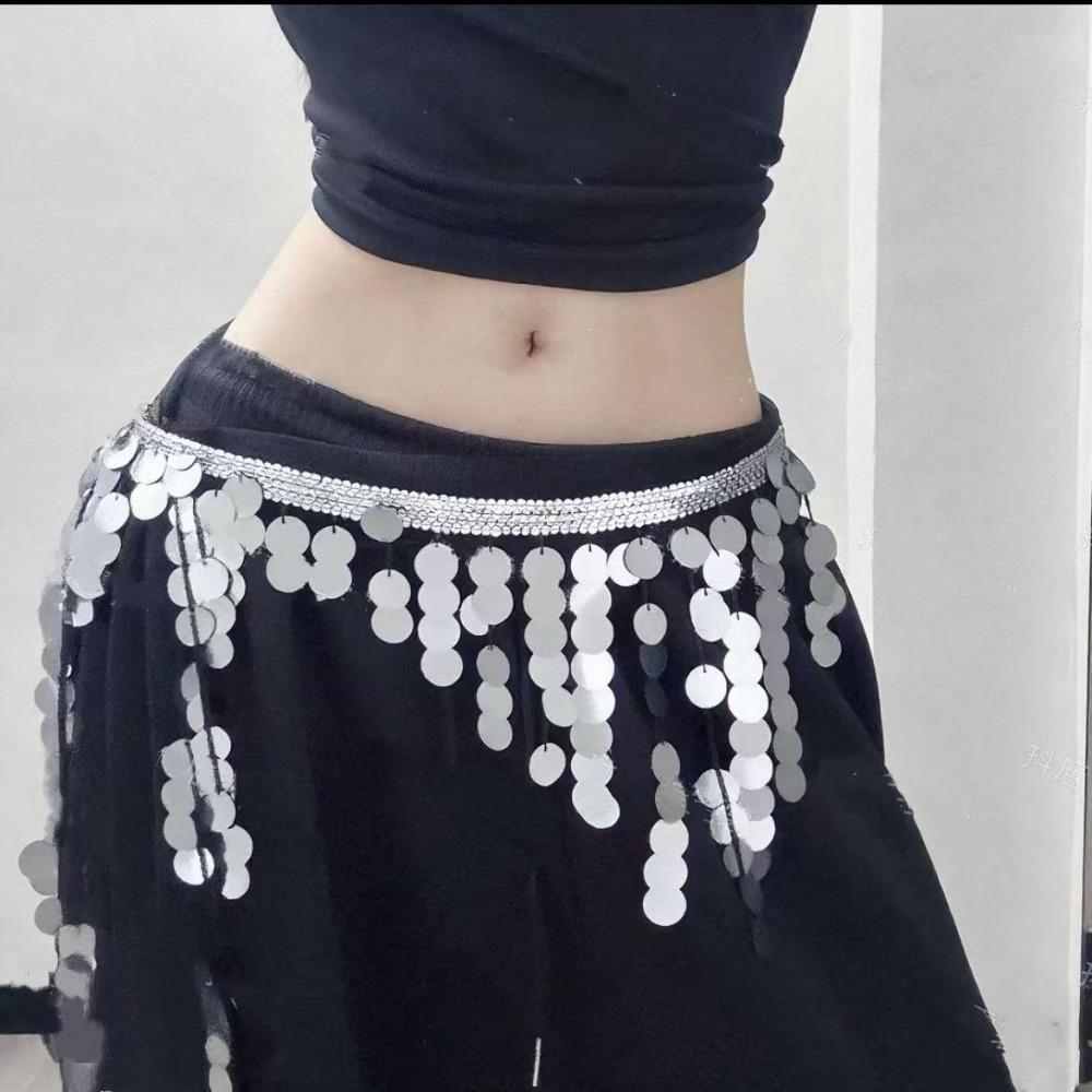 Cymbal Sequins Tassel Waist Wrap Adjustable Tie Dance Hip Skirt Stage Waist Chain Kpop Performance