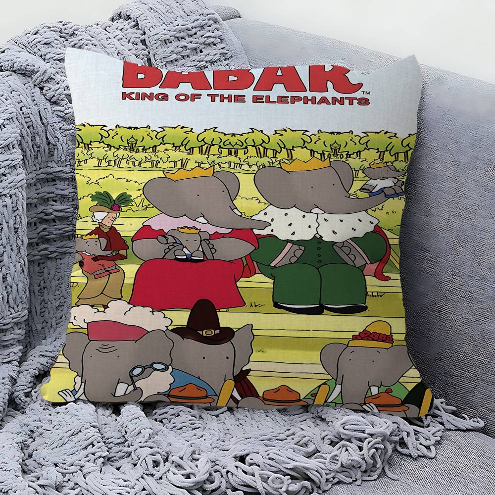 Funda de Almohada de Dibujos Animados Babar El Elefante para Dormitorio y Sala de Estar Cubierta Decorativa para Cojín de Sofá