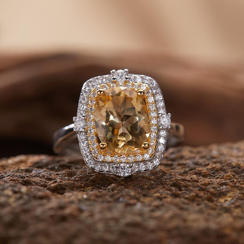 S925 Sterling Silver 18K Gold Natural Gemstone Ring Light Luxury Index Finger Ring Energy Jewelry Women