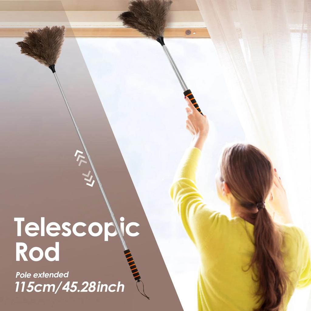 Extendable Ostrich Feather Duster With Stainless Steel Long Handle Brush Practical Household Furniturer Feather Dusting Tool