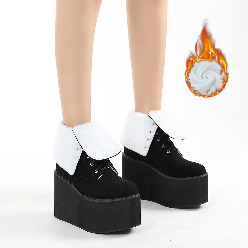 Winter Boots Women Waterproof Snow Thick Platform Bottom Snow Boots Fur Inside Lace Up Wedge Heels Height Increased Warm Shoes for Women
