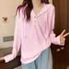 Plus Size T-shirt Women Hooded Autumn Women Small Button V-neck Long-sleeved Bottoming Shirt Hundred Loose Casual Tops