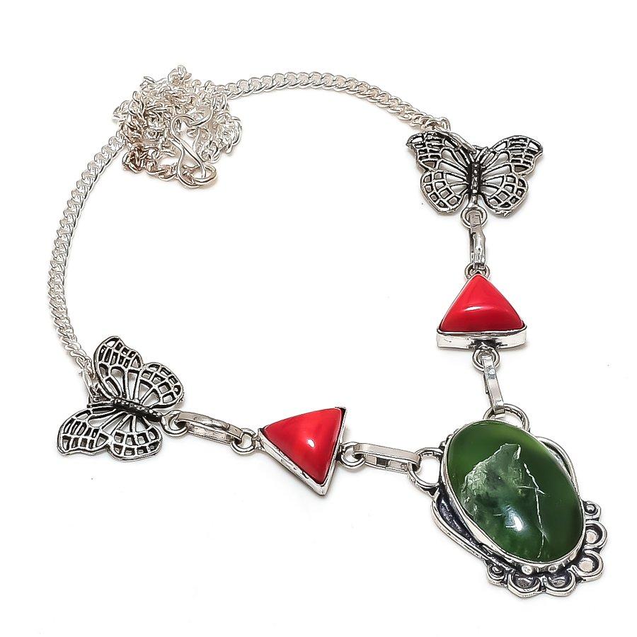 

Натуральный нефрит, коралловый драгоценный камень, ювелирное изделие из стерлингового серебра 925 пробы, ожерелье 18 r6H80