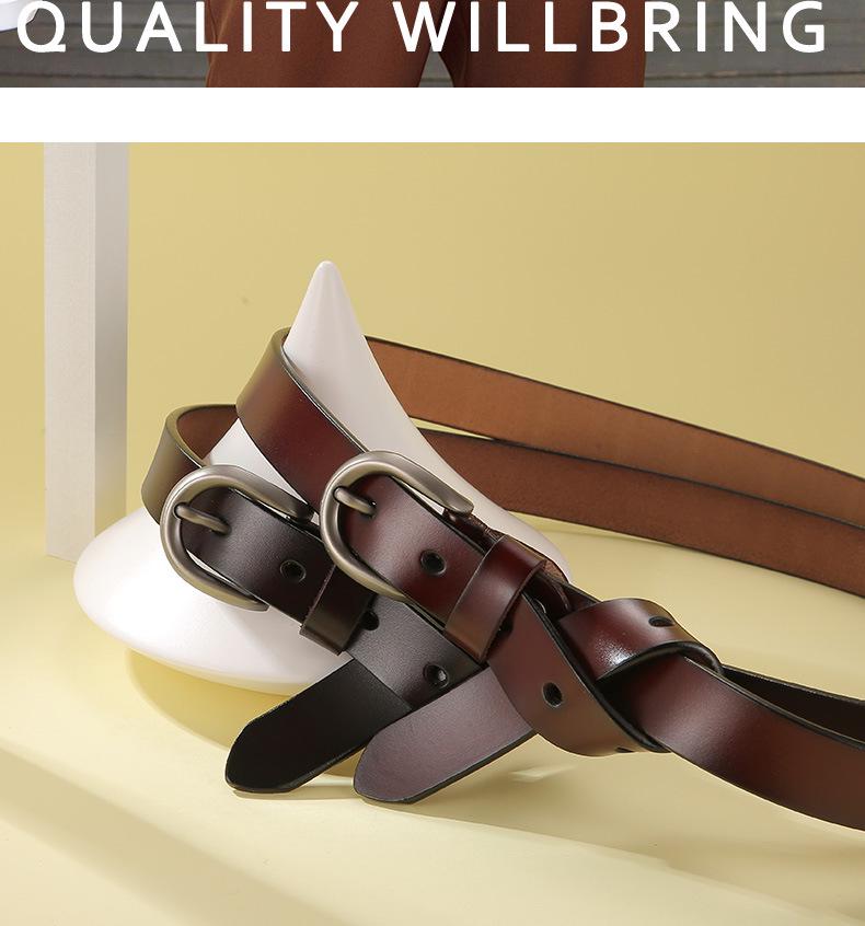 Women's Genuine Leather Black Thin Belt - Retro Fashion Accessory for Jeans