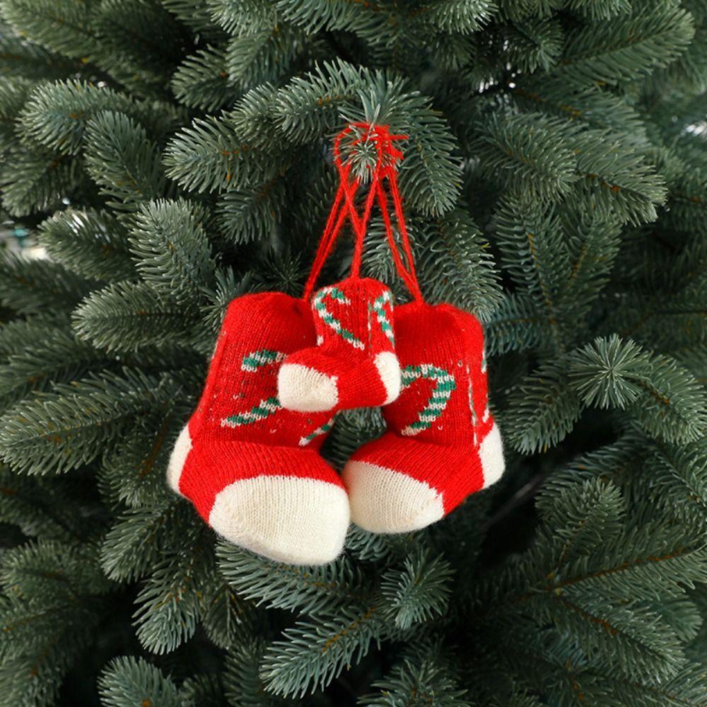 Gestrickter Weihnachts-Stiefel-Anhänger Bunter Weihnachtsbaum-Anhänger Frohe Weihnachten Dekoration