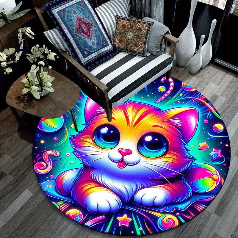 1pc Soft, Absorbent & Non Slip Colorful Kitten Round Rug Soft Circle Rug for Living Room & Bedroom Decor, Chair Mats, and Unforgettable Home