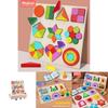 Wooden Shape Puzzle For Toddlers With Geometric And Farm Animal Designs For Early Learning