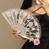 Handheld Fan Retro Royal Palace-Style Lace Flower Embroidery Fake Rose Decor Lightweight Home Decor Events Tea Party Photo Prop