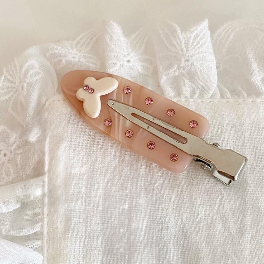 Acetate Pink Diamond Butterfly Flower Hairpin Seamless Bangs Duckbill Clip Exquisite Hair Accessories For Women