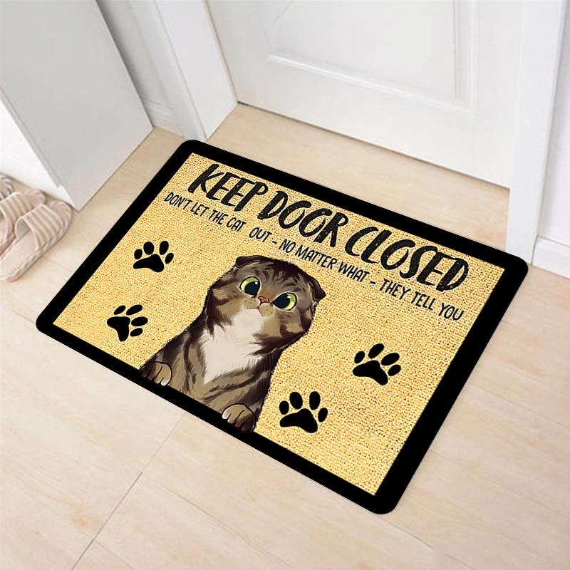 Funny Cute Cat Welcome Doormat Machine Washable Anti-slip Floor Mat Home Decor Living Room Bedroom Kitchen Entrance Foot Mats