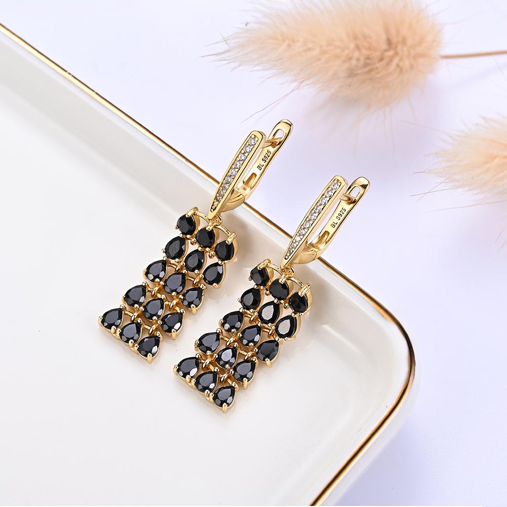 Luxurious and mysterious natural black spinel 925 sterling silver women's earrings for parties and weddings to wear