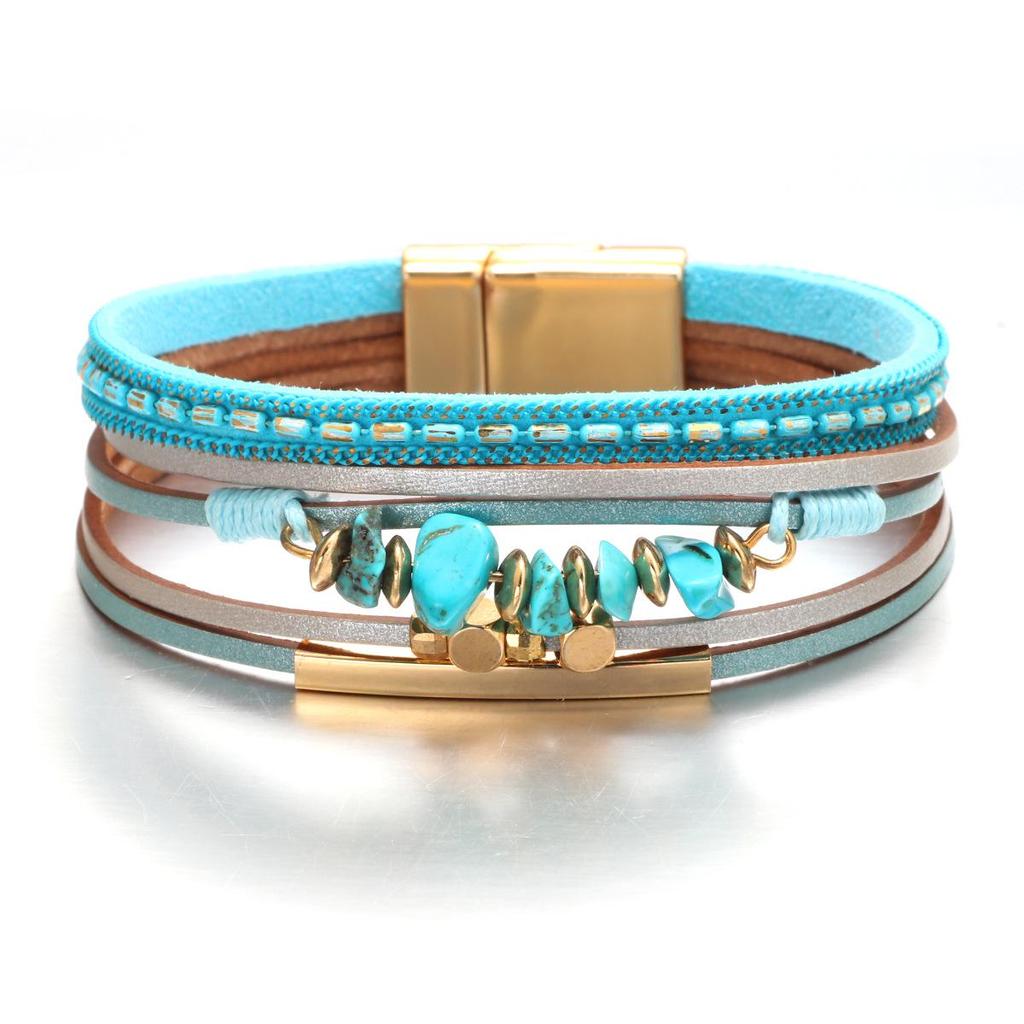 Bohemian Micro-Diamond Cross Bracelet with Magnetic Clasp & PU Leather