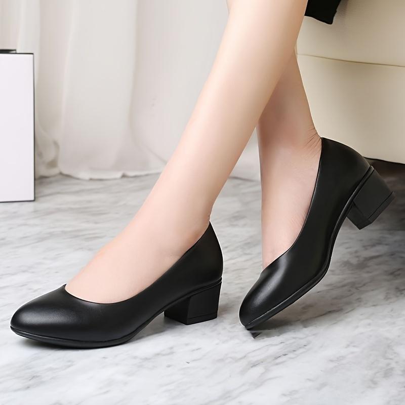 Medium Heel Classic Black Pointy-Toe Pumps: Simple and Fashionable for Commuting and Office Wear, Suitable for Women and Mothers Alike