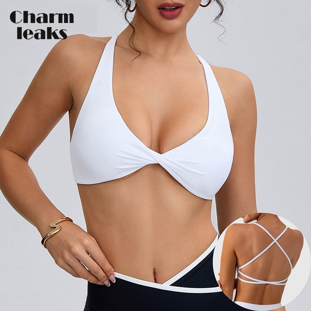CHARMLEAKS Womens Seamless Sports Bra Twisted Chest Criss Cross Back Push Up Yoga Running Fitness Bra