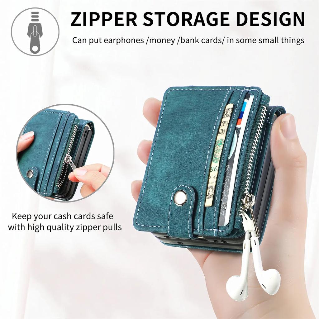 Odpinany Retro Skórzany Portfel na Zamek Składane Etui do Samsung Galaxy Z Flip 7 FE 6 5 4 5G Flip4 Flip3 Uchwyt na Karty Pokrowiec na Telefon