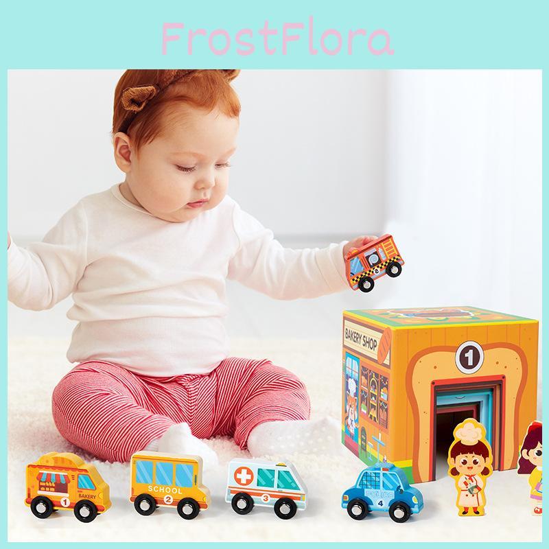 Wooden Stacking Toy Set For Early Education And Logic Development With Traffic Scene For Kids