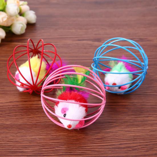 Funny Pet Cat Kitten Fake Mouse Rat Mice Ball Cage Play Interactive Game Toy