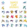 56 Colorful Ocean Turtle Stickers, Watercolor Style Hand Account Decorative Stickers Waterproof Diy Notebook Decorative Stickers