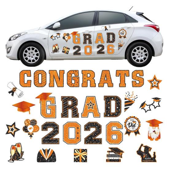 30Pcs Graduation Car Magnetic Stickers Waterproof Reusable 2026 Senior Grad Car Decorations Bumper Magnets for Refrigerator Metal Surfaces Party