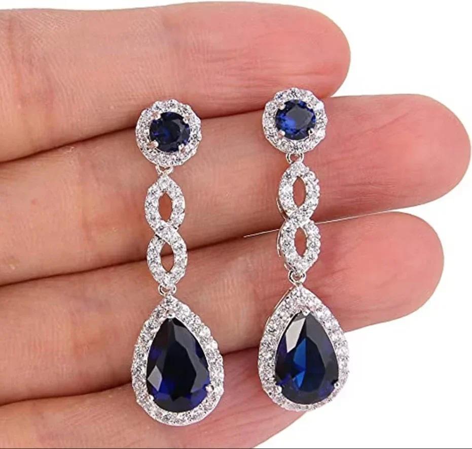Royal Blue Zircon Oval Earrings Fashionable High-End Design Accessories for Banquets Personalized Simple Zircon