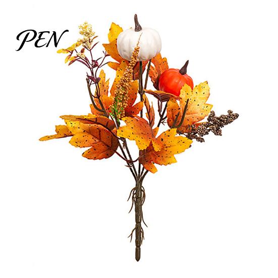 Artificial Fall Bouquet with Fabric Pumpkins Maple Leaves Wheat Berries, Fake Flowers And Autumn Home Decor for Thanksgiving Centerpieces, Seasonal