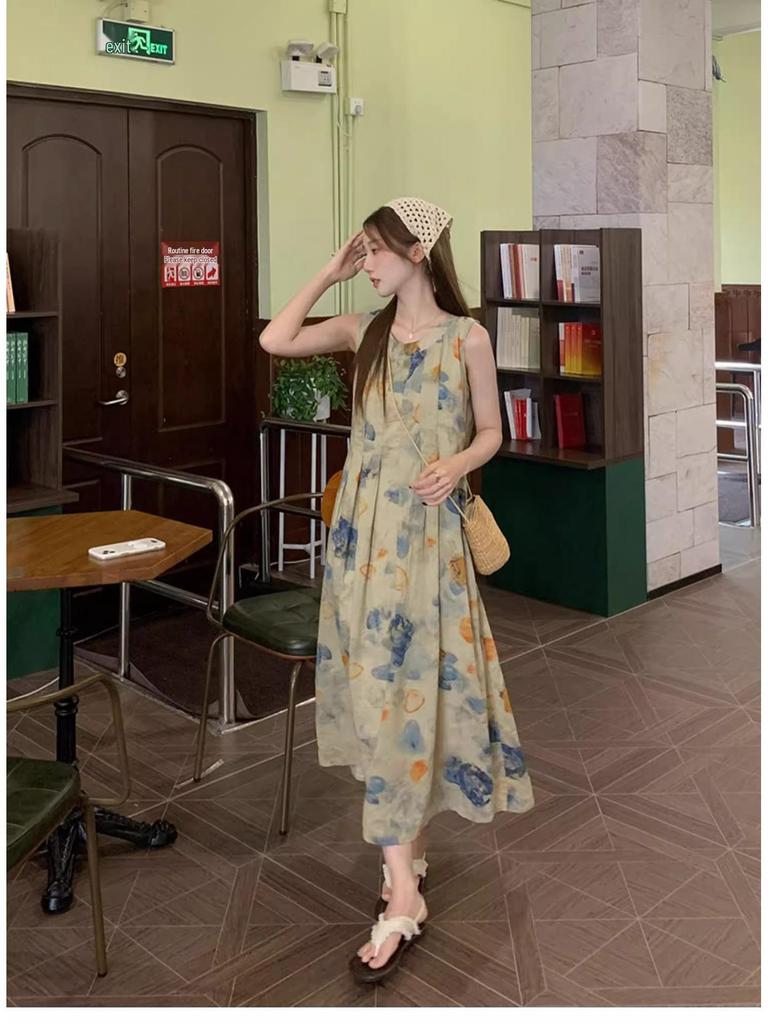 Ink Wash Painting Vest Dress - Retro Artistic Style for 2026 Spring/Summer Collection