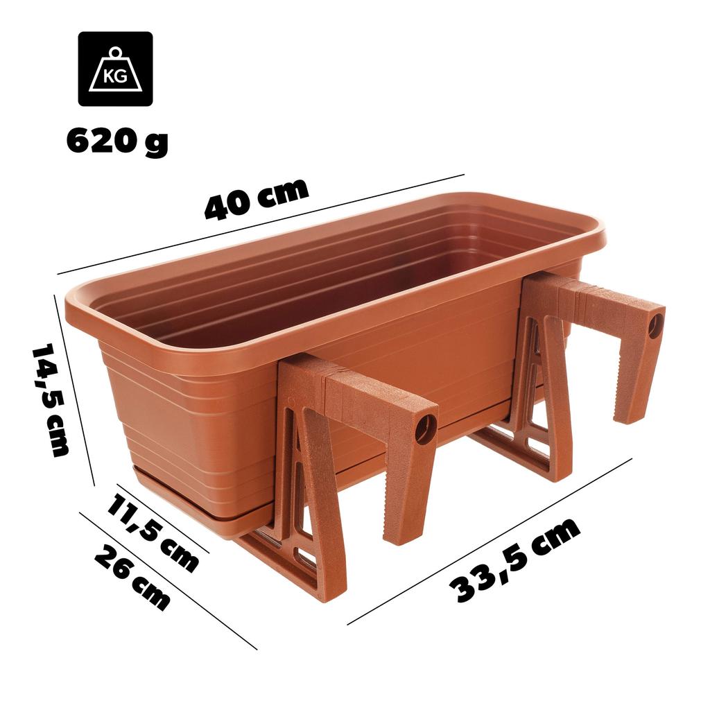 KADAX Balcony Box Flower Pot Planter Handles Saucer Balcony Railing