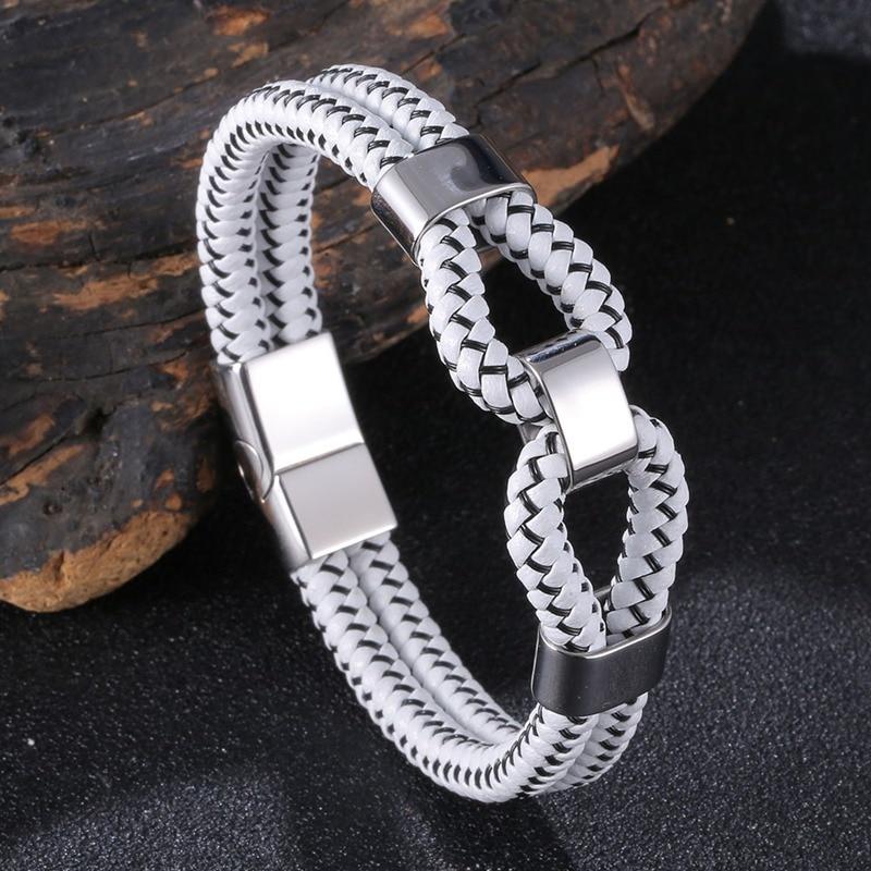 Fashion Men's Leather Bracelet Double Layer Accessories Specially Stainless Steel Multi-Color Combination Surprise Jewelry Gift
