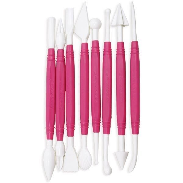 Outils pour pâte à sucre - SCRAPCOOKING - Lot de 8 - Double embouts (16 fonctions) - Blanc/Rose
