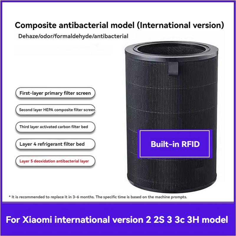

M-Modern-For Xiaomi Mijia Air Purifier 2 2S 3 3C 3H Composite Antibacterial Filter Replacement Parts Air Purifier Accessories чорний