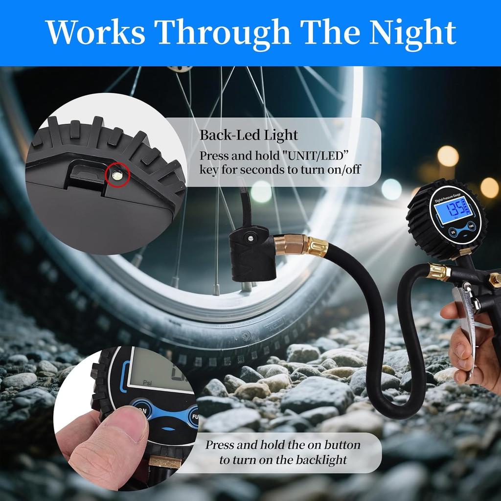 Digital Bike Tire Pressure Gauge, Presta Valve Adaptor, Schrader To Presta Valve Adapter For Air Compressor, Schrader Valve Adapter, Easiest Use
