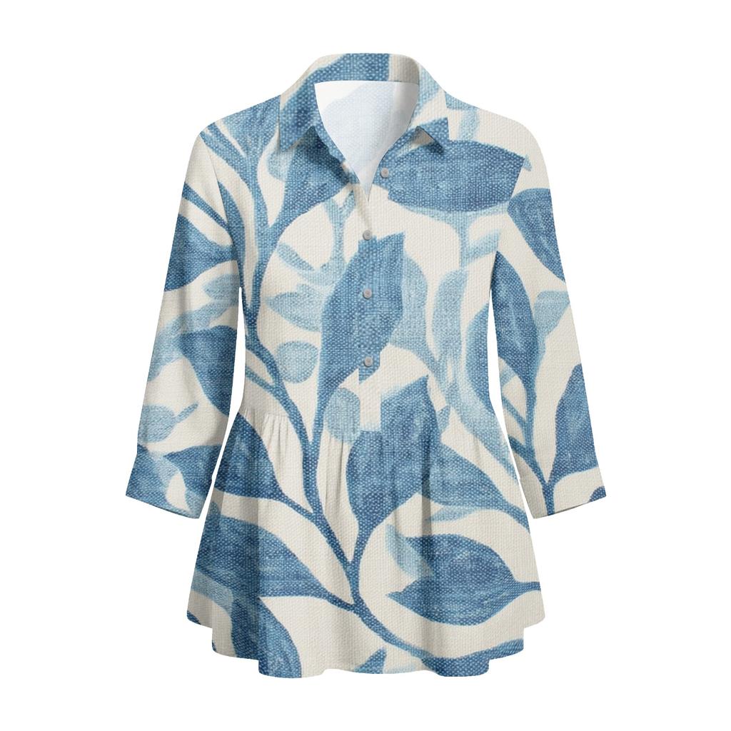 Camisa de Mujer con Botones Delanteros Estampado Floral Manga Tres Cuartos Corte Holgado Blusa con Cuello Top Casual Ligero para Uso Diario