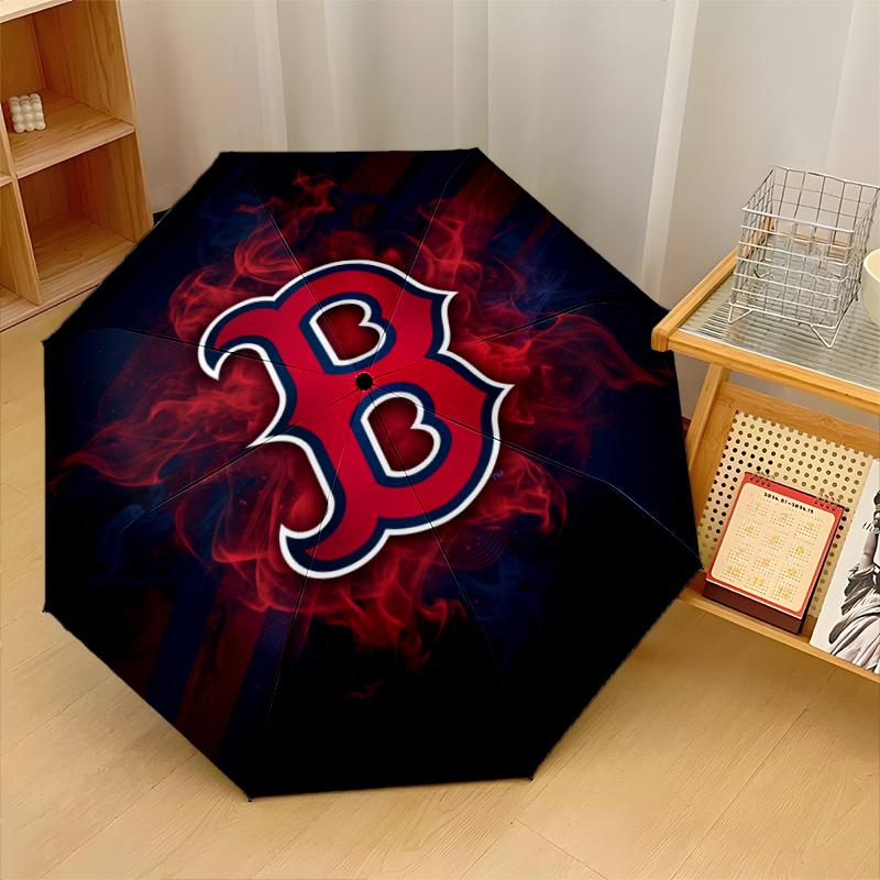 Boston Red Sox Print Auto 8?Ribs Folding Umbrella Wind Resistant Lightweight Automatic Umbrella For Daily Travel