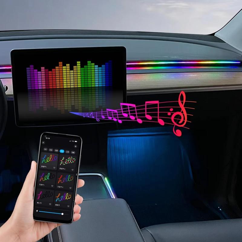 RGB USB Auto Innenraum Ambiente Licht Regenbogen Acryl Streifen LED Symphonie APP Musiksteuerung Dekorative Armaturenbrett Atmosphärenlampe