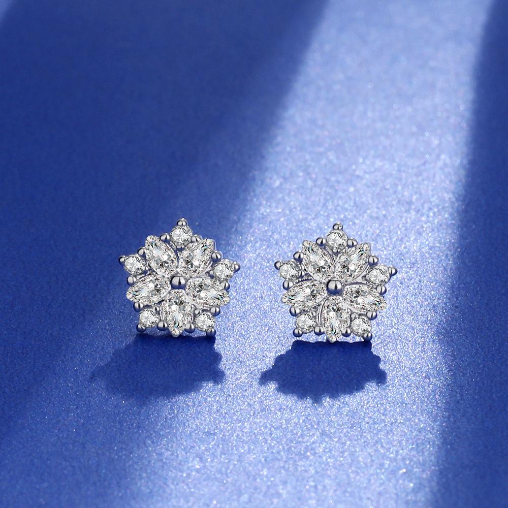 Korean Style Silver Needle Horse Eye Pink Cubic Zirconia Flower Stud Earrings