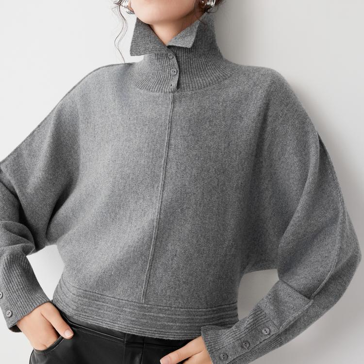 ELLE French Style Solid Color Casual Loose Versatile Comfortable Long Sleeve Polo Neck Sweater Women Sweater EM52773