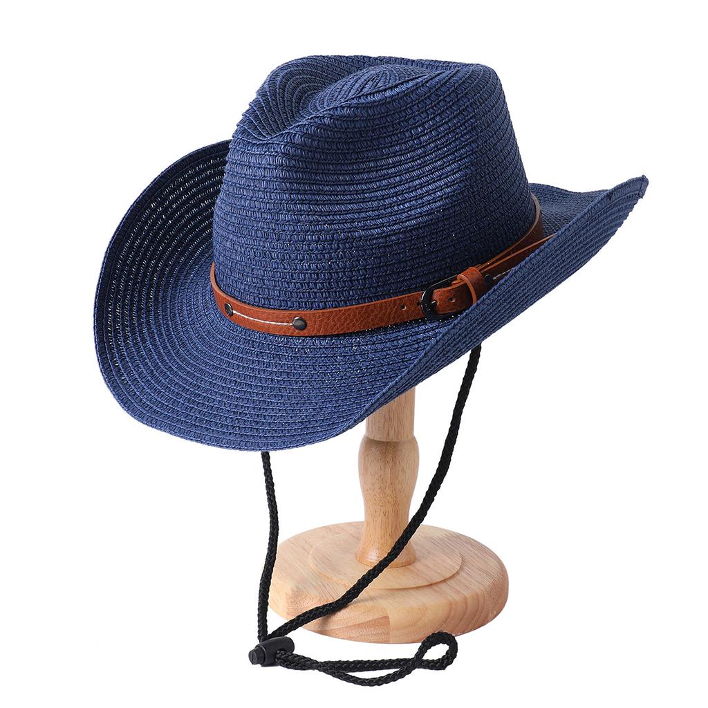 Foldable Unisex Wide Brim Straw Cowboy Hat, Sun Protection Western Cowgirl/Cowboy Hat, Summer Beach Sun Hat With Wind Lanyard