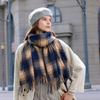 Korean Version Color Blocking Plaid Retro Imitation Cashmere Scarf Women's Winter Warm Versatile Fashion Instagram Manufacturer Wholesale