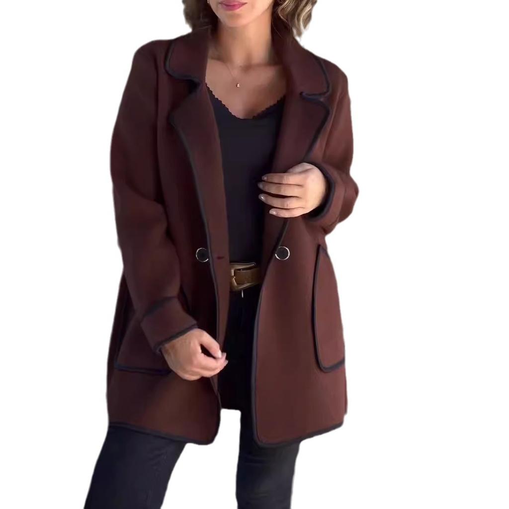 Nuovo Cappotto di Lana Double-face da Donna Autunno e Inverno con Colletto a Tailleur